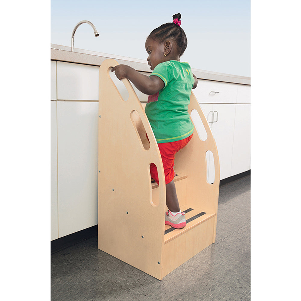 Step Up Toddler Support Stool | Tall Two-Step with High Back, Safety Rails & Non-Slip Treads