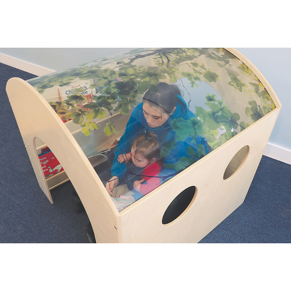 Nature View Reading Nook | Biophilic Canopy Retreat with Book Display & Easy Access