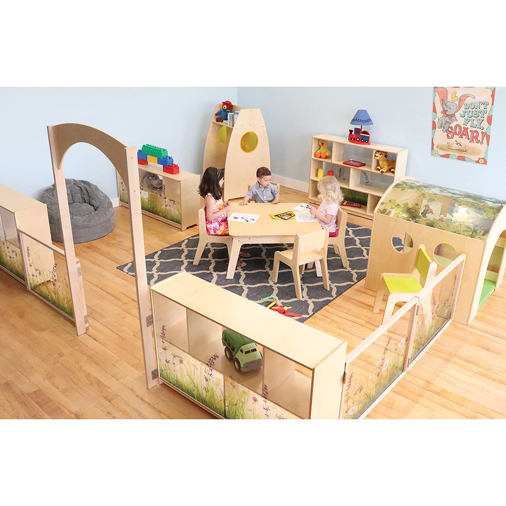 Nature View 24-inch Tall Toddler Storage Cabinet | Acrylic Back with Nature Scene & Safe Rounded Edges