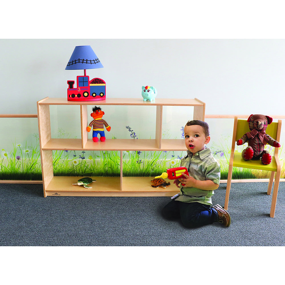 Nature View 30-inch Tall Toddler Storage Cabinet | Acrylic Back with Nature Scene & Safe Rounded Edges