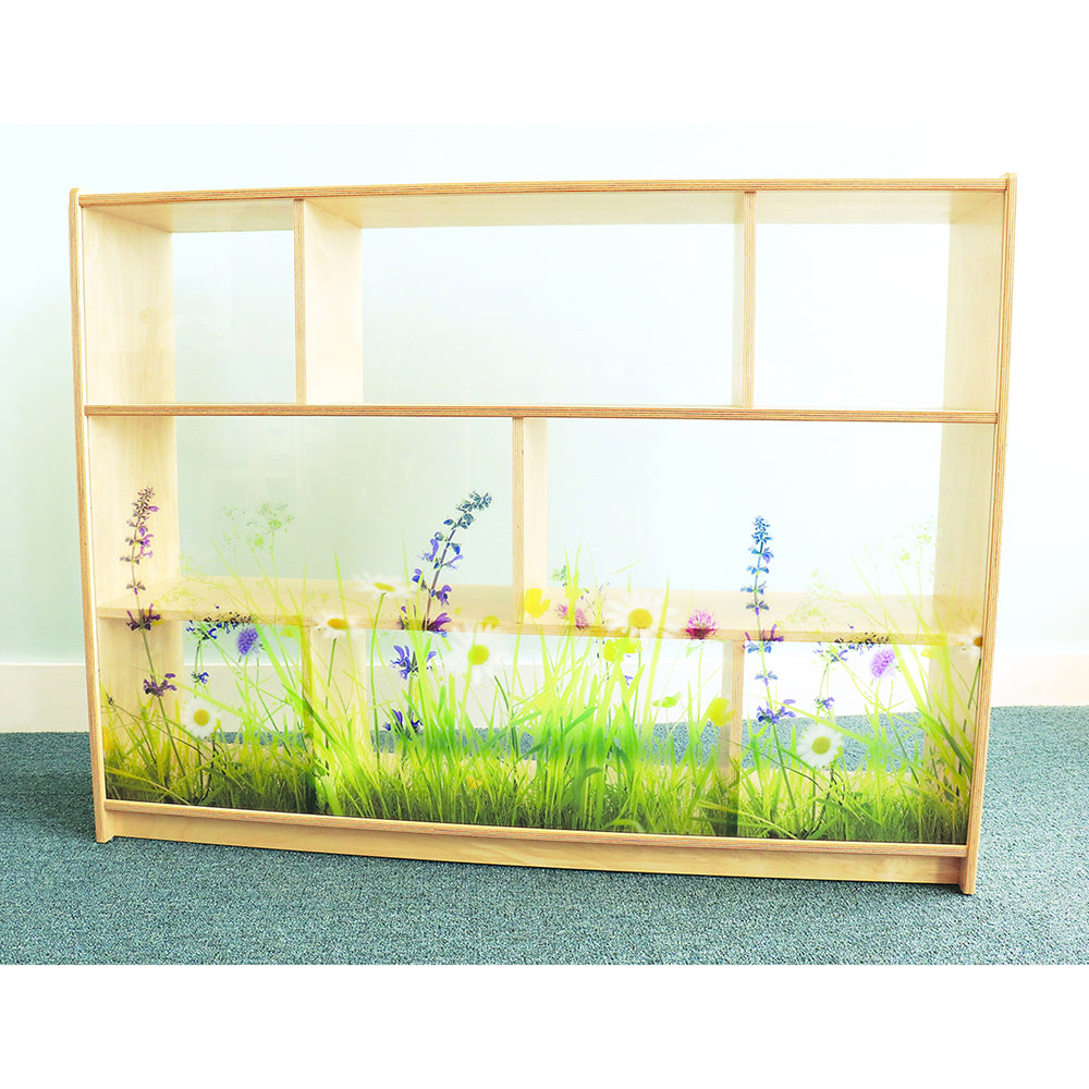 Nature View 36-inch Tall Classroom Storage Cabinet | Acrylic Back with Nature Scene & Safe Rounded Edges
