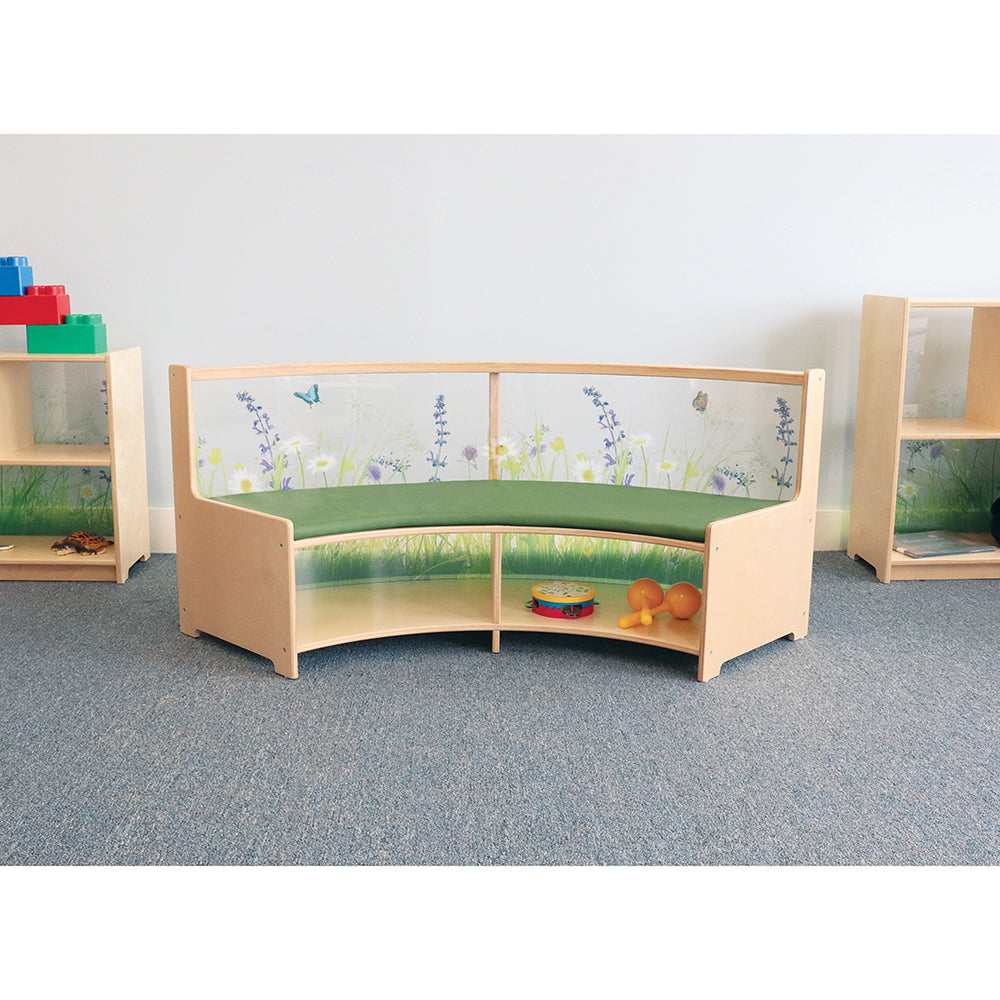 Nature View Curve-Out Reading Sofa with Book Storage | Flexible Biophilic Classroom Seating