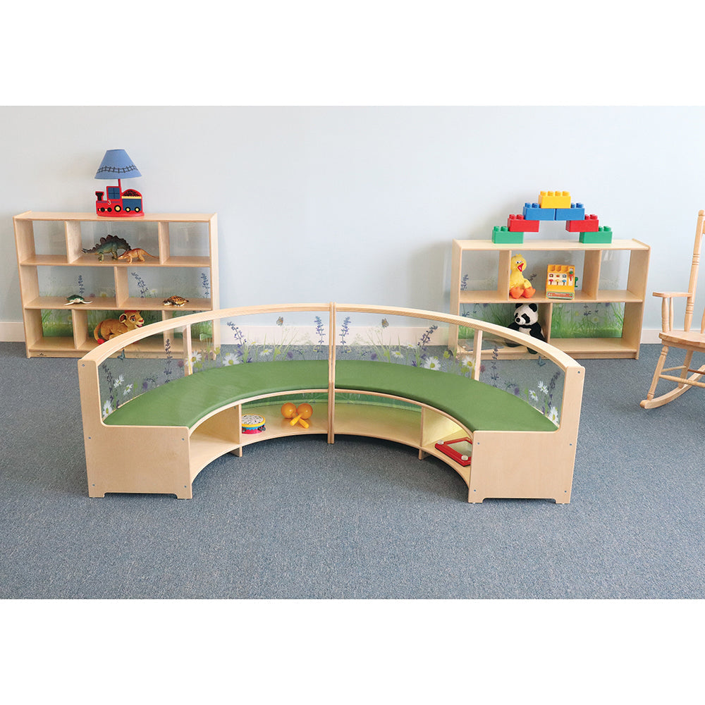 Nature View Curve-Out Reading Sofa with Book Storage | Flexible Biophilic Classroom Seating