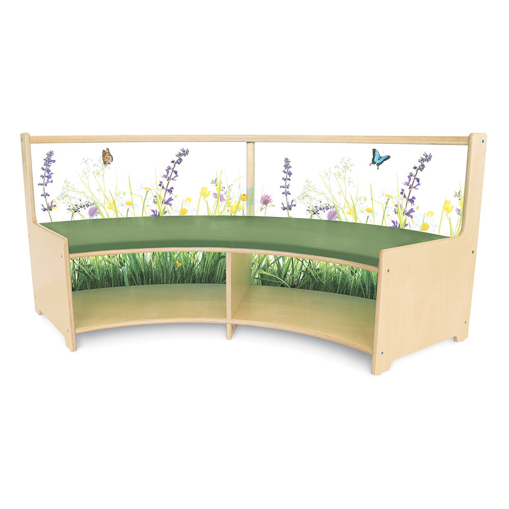 Nature View Curve-Out Reading Sofa with Book Storage | Flexible Biophilic Classroom Seating